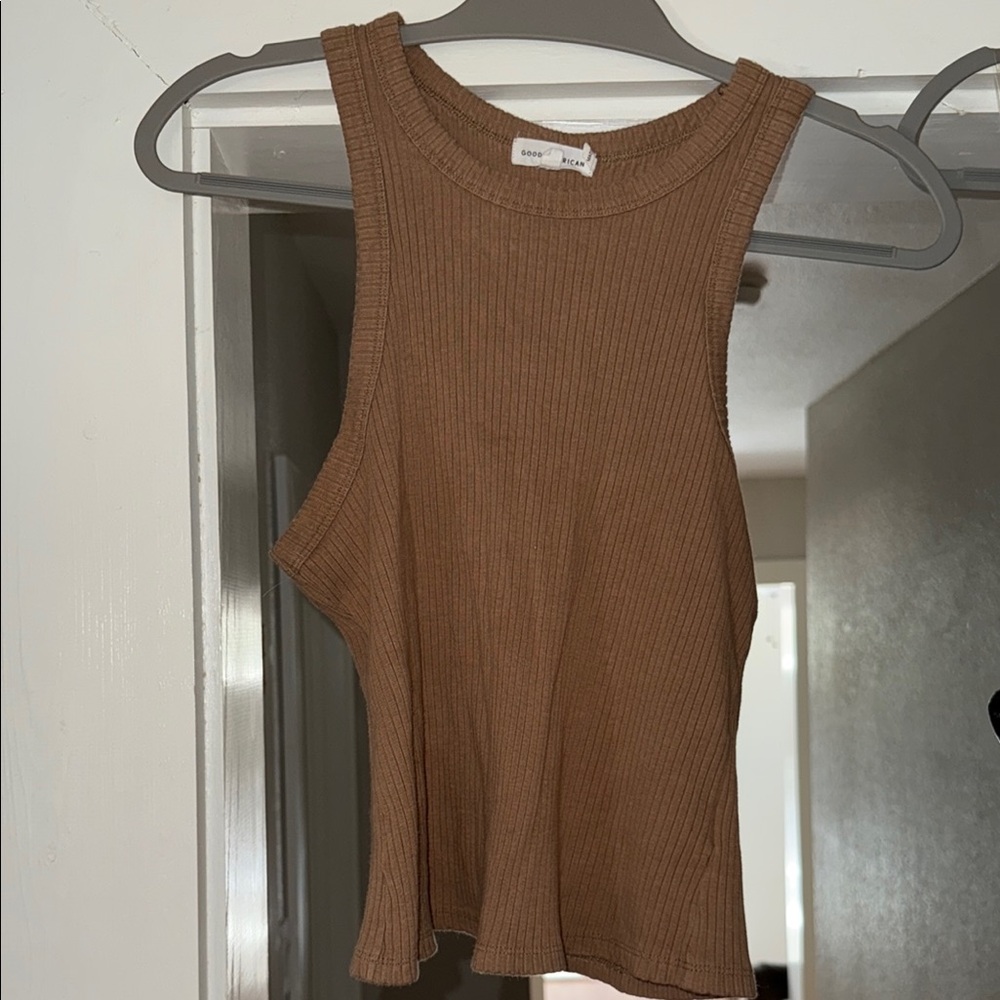Brown Sleeveless Ribbed Top